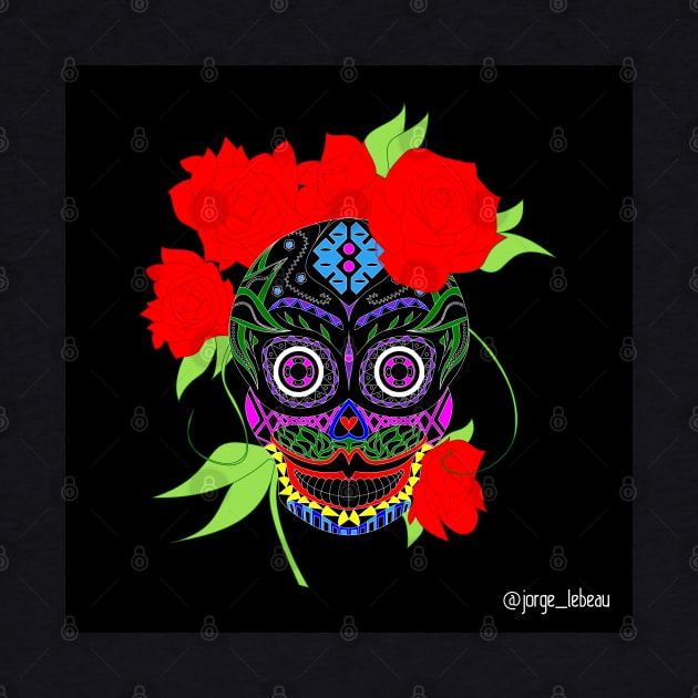 calavera catrina in roses fashion pattern ecopop by jorge_lebeau